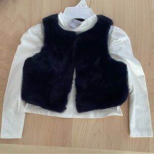 NWT Tahari (kids) Blue Faux Fur Vest with White Long Sleeve Top - 4